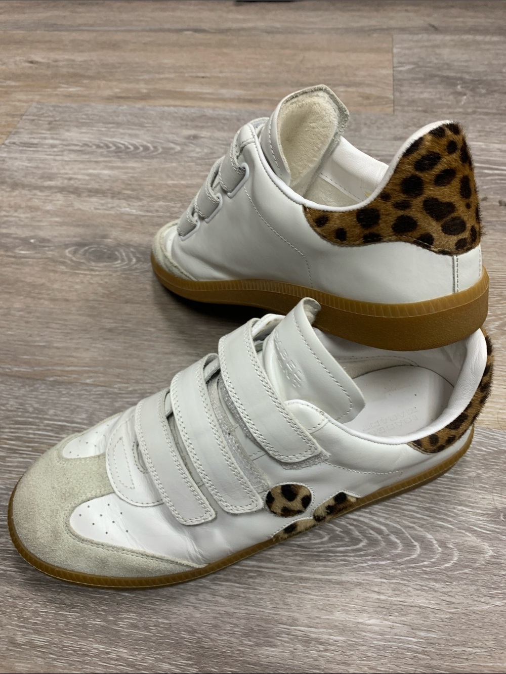 Isabel Marant Kids White Sneakers with Leopard Heel and Accents